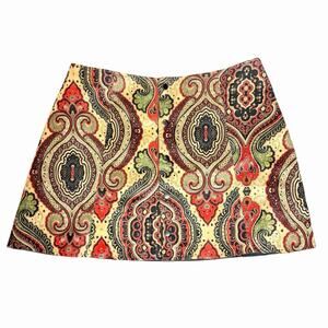 FASHION UNION PAISLEY FAUX SUEDE SKIRT BOHO HIPPIE RETRO A LINE SNAP UP SIZE 14